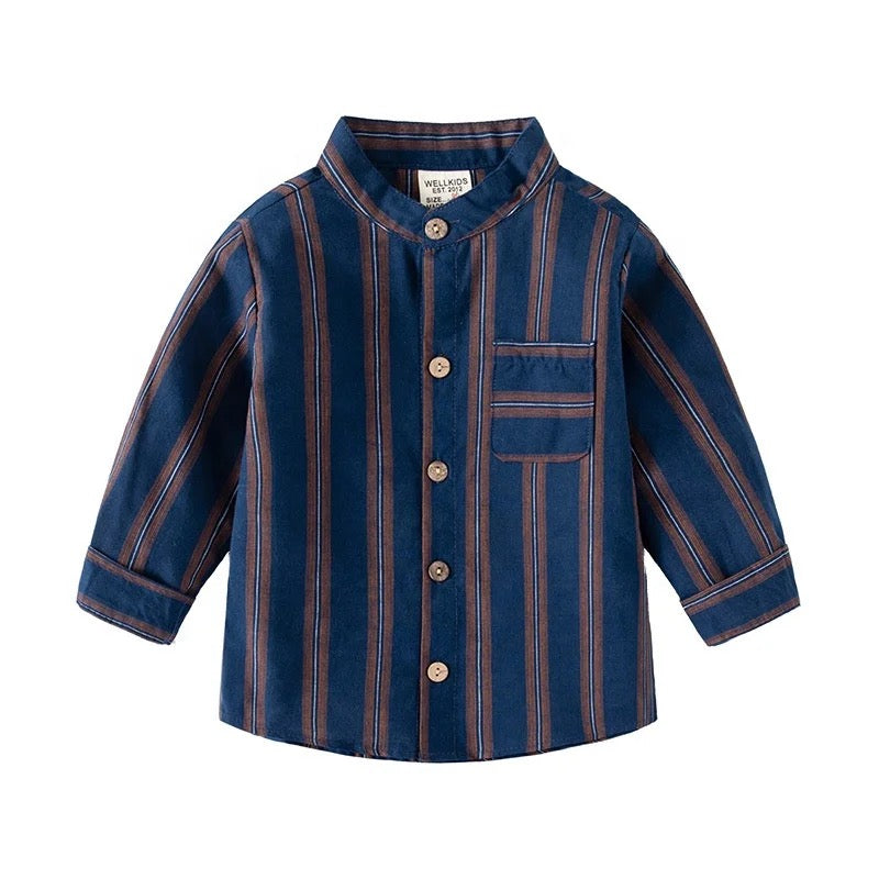 Long sleeve Bishop Collar Stripe Shirt