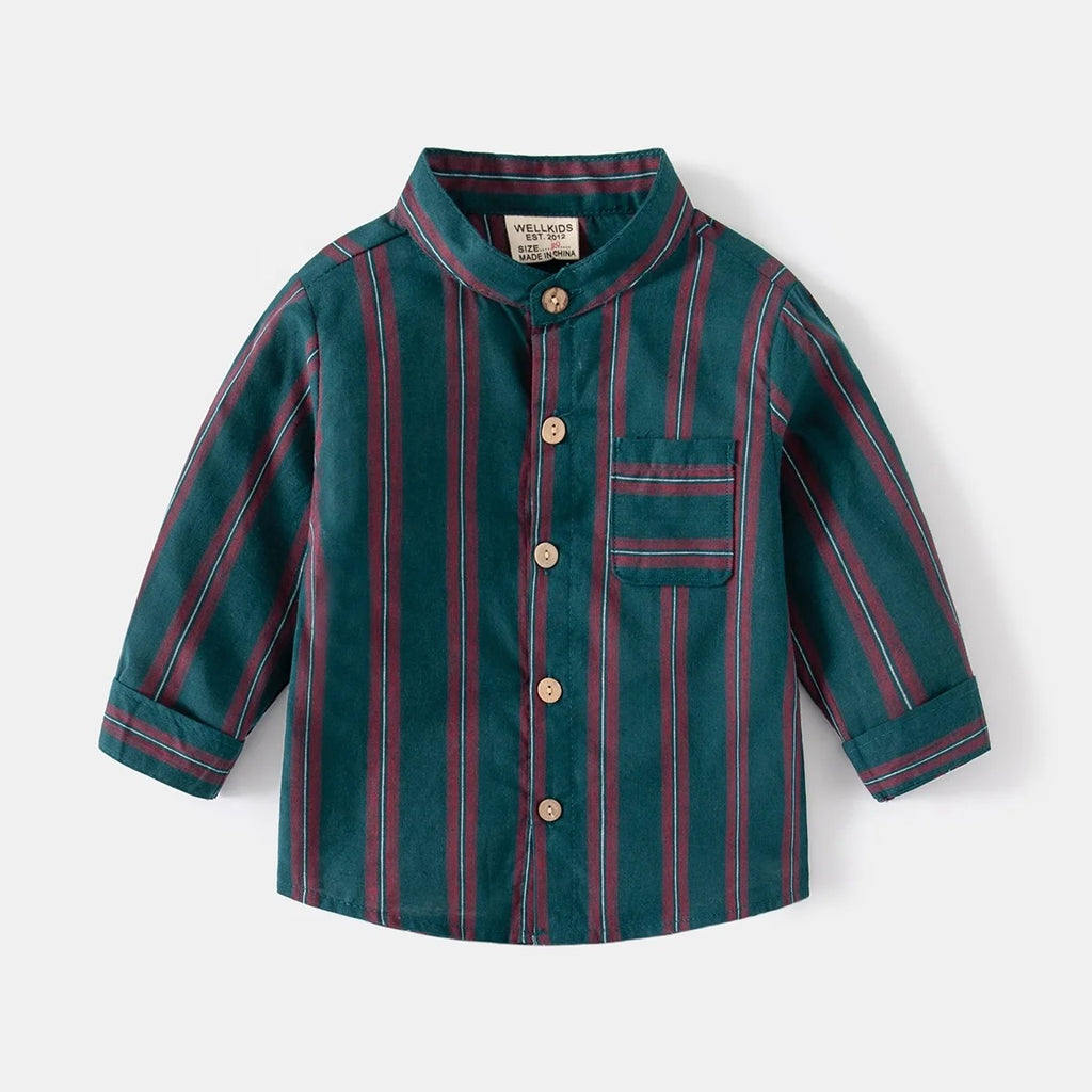 Long sleeve Bishop Collar Stripe Shirt