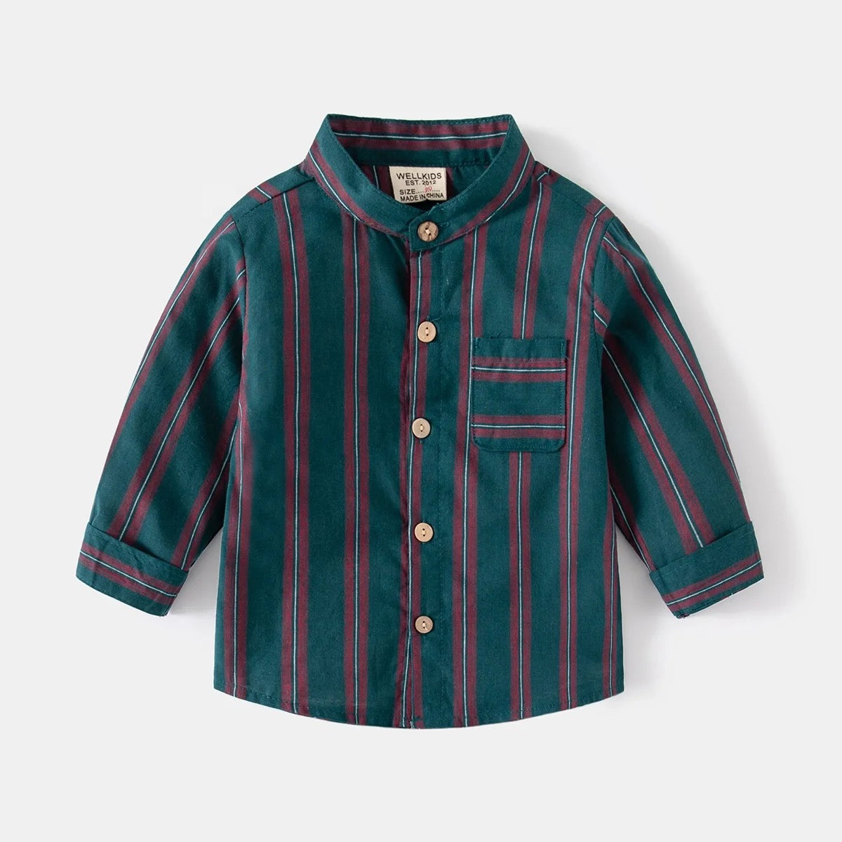 Long sleeve Bishop Collar Stripe Shirt